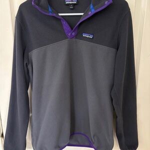 Patagonia Gray Fleece Pullover with Purple Trim